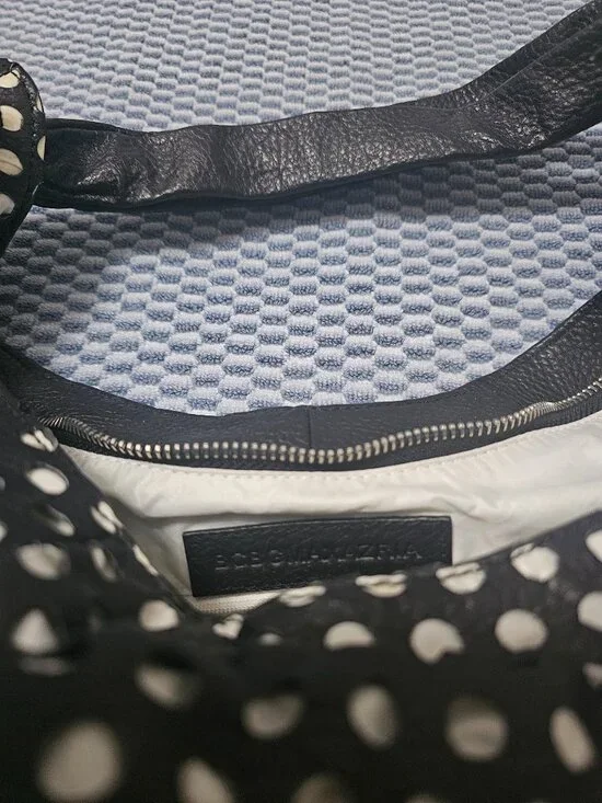 NWT BCBGMAXAZRIA Black & White Perforated Polka Dot Hobo Bag - Vegan Leather - Picture 6 of 12